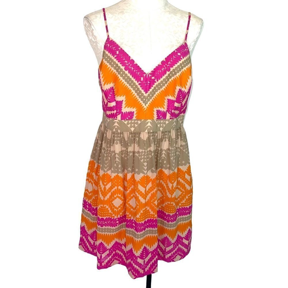Trina Turk Gypsum Silk Dress Womens Size 10 Cutout Back Spandex Pink Orange